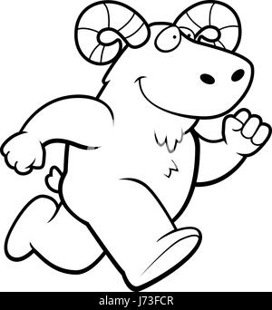 Un felice cartoon di ram in esecuzione e sorridente. Illustrazione Vettoriale