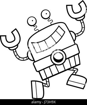 Un felice cartoon robot in esecuzione e sorridente. Illustrazione Vettoriale