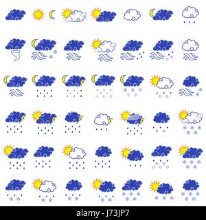 Set di quaranta tre previsioni meteo colore semplici icone vettoriali isolati su sfondo bianco Illustrazione Vettoriale