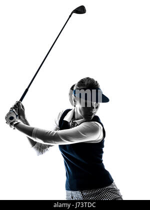 Donna golfista golf silhouette in sfondo bianco Foto Stock