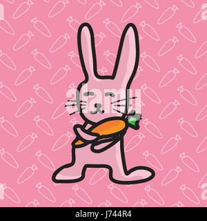Coniglio tenendo una carota con un background di carota, illustrazione vettoriale. Illustrazione Vettoriale