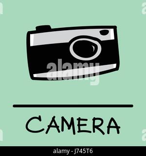 Telecamera a mano in stile disegnato,disegno,disegnati a mano, illustrazione. Illustrazione Vettoriale