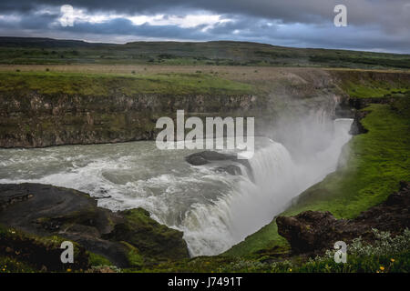 Gullfoss cascata in estate in Islanda, Europa Foto Stock