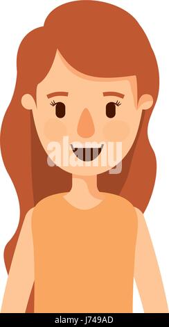 Colorata caricatura mezzo corpo donna con lunghi capelli ondulati Illustrazione Vettoriale