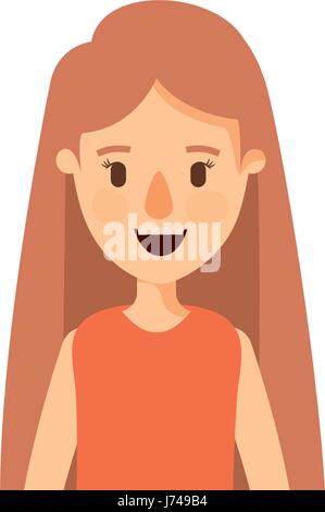 Colorata caricatura mezzo corpo donna con lunghi capelli dritti Illustrazione Vettoriale
