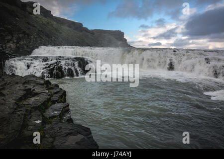 Gullfoss cascata in estate in Islanda, Europa Foto Stock