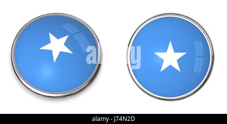 Intorno al pulsante di bandiera banner adesivo pin somalia stickers viaggio blu Foto Stock