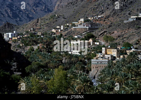 Villaggio di montagna, Wadi Bani Kharous, Oman Foto Stock