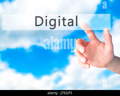 Digitale - Mano, premendo un tasto su sfondo sfocato concetto . Business, tecnologia internet concetto. Stock Photo Foto Stock
