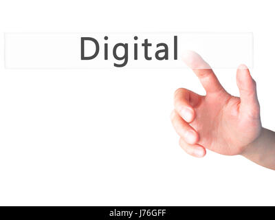 Digitale - Mano, premendo un tasto su sfondo sfocato concetto . Business, tecnologia internet concetto. Stock Photo Foto Stock