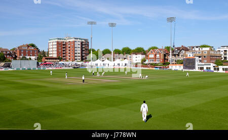 Gli spettatori a guardare il cricket a Sussex's home terra a Hove County Ground a Brighton e Hove Foto Stock