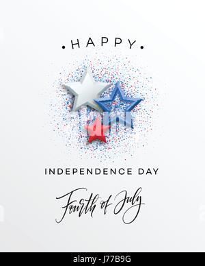 Quarto di luglio festa banner, biglietto di auguri design. Felice giorno di indipendenza degli Stati Uniti d'America scritte a mano. USA la libertà dello sfondo. Illustrazione Vettoriale Illustrazione Vettoriale