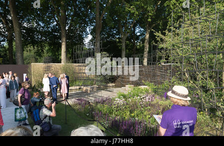 A Chelsea, Londra, Regno Unito. Il 23 maggio 2017. Wellington college win Chelsea flower show medaglia d'oro per il loro "rottura" di massa giardino ideato da Andrew Wilson e Gavin McWilliam. Il giardino mette in evidenza il Collegio ha l'ambizione di abbattere gli ostacoli a una vita-cambiare l'educazione rendendo possibile per i più giovani a frequentare il Collegio indipendentemente dalla loro situazione finanziaria. Credito: WansfordPhoto/Alamy Live News Foto Stock