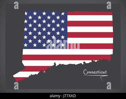 Mappa di Connecticut con American bandiera nazionale illustrazione Illustrazione Vettoriale