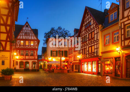 DEU, Deutschland, Mainz : Fachwerkhaeuser, Kirschgarten, Altstadt bei Abenddaemmerung | DEU, Germania Mainz : Half-Timbered Case, Kirschgarten, vecchio Foto Stock