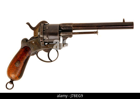 Isolato braccio pistola arma revolver Colt pericolo isolato in legno meccanico di antiquariato Foto Stock