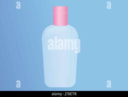 Illustrazione bottiglia materiale sintetico plastico vuoto Chiudi info calice di vetro Foto Stock