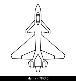 Caccia militari icona jet in stile contorno isolati su sfondo bianco illustrazione vettoriale Illustrazione Vettoriale