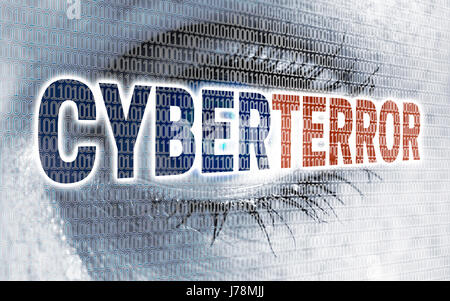 Occhio cyberterror con matrix guarda al concetto del visualizzatore. Foto Stock