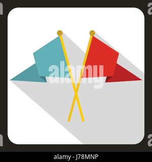 Red e Blue flags icona in stile piatto su uno sfondo bianco illustrazione vettoriale Illustrazione Vettoriale