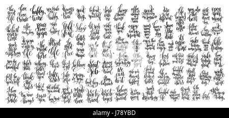 Mega set di 100 bianco e nero scritte a mano isol motivazionale Illustrazione Vettoriale