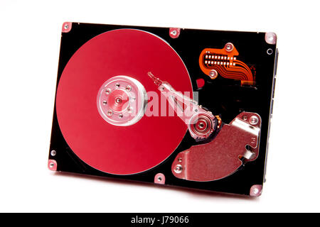 La riflessione difetto aperto fissato-disk drive hard disk hard drive rosso computer PC Foto Stock