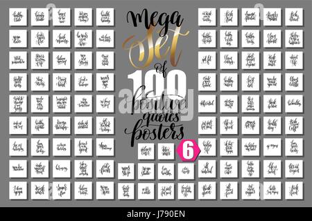 Mega set di 100 caratteri a mano citazioni su fitness e sano Illustrazione Vettoriale