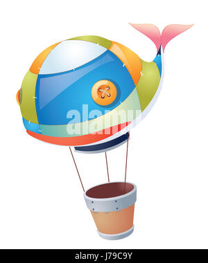 Pesce palloncino giocattolo cartoon fly vola vola flying blue grande viaggio grande enorme Foto Stock