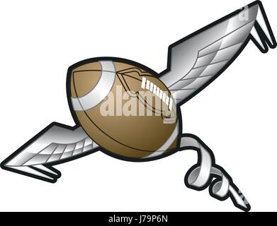 Vector cartoon clip art illustrazione di un aumento vertiginoso dei calcio con ali battenti attraverso l'aria. Illustrazione Vettoriale