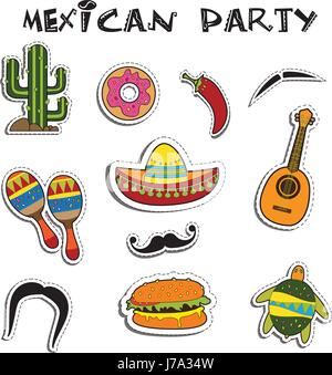Festa messicana sticker applique set. Illustrazione Vettoriale Illustrazione Vettoriale