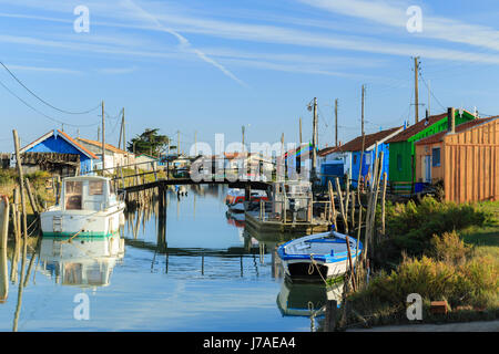 Francia, Charente Maritime, Oleron Island, Dolus d'Oleron, capanne del Baudiriere, vecchie capanne di ostriche convertite in studi e artigiani di artisti Foto Stock