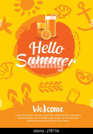 Ciao estate beach party poster modello di sfondo Illustrazione Vettoriale