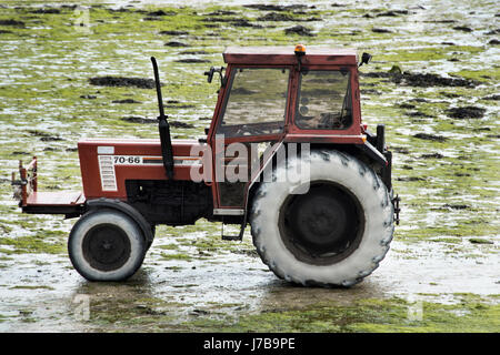 Trattore in spiaggia a Cancale, Bretagna, Francia Foto Stock