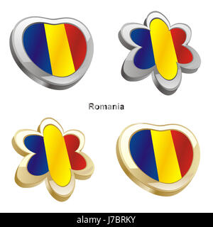 Piante e fiori illustrazione Bandiera della Romania cuore viaggio emblema del colore di piante e fiori Foto Stock