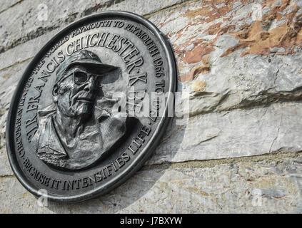 La placca per Sir Francis Chichester, Plymouth. Foto Stock