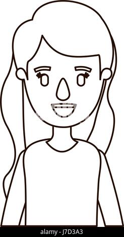 Schizzo di contorno corpo metà donna con lunghi capelli ondulati Illustrazione Vettoriale