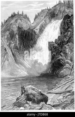 Una incisione della tomaia Yellowstone Falls scansionati ad alta risoluzione da un libro stampato nel 1872. Ritiene copyright free. Foto Stock