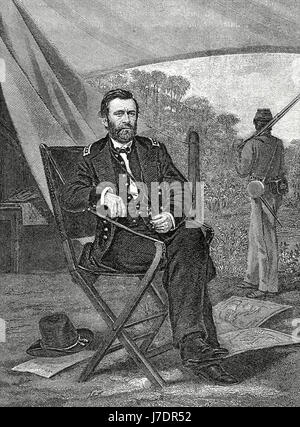 Ulisse S. Grant (1822-1885). Militari e nord americano. Diciottesimo Presidente degli Stati Uniti (1869-1877). Ritratto. Incisione. "Historia universale", 1885. Foto Stock