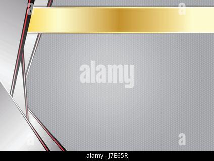 Abstract metallici affilati, alluminio con cornice dorata, illustrazione vettoriale. Illustrazione Vettoriale