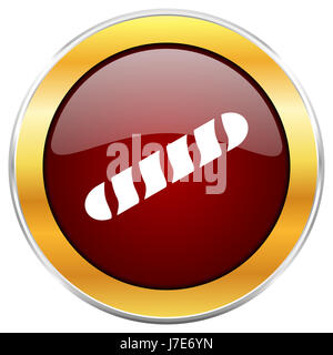 Baguette rosso icona web con bordo dorato isolati su sfondo bianco. Round pulsante lucida. Foto Stock