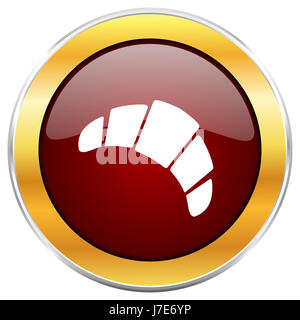 Cornetto rosso icona web con bordo dorato isolati su sfondo bianco. Round pulsante lucida. Foto Stock