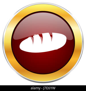 Pane rosso icona web con bordo dorato isolati su sfondo bianco. Round pulsante lucida. Foto Stock