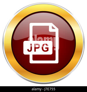 File JPG rosso icona web con bordo dorato isolati su sfondo bianco. Round pulsante lucida. Foto Stock