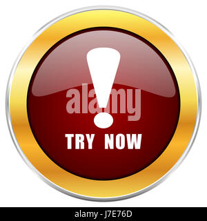 Provate ora rosso icona web con bordo dorato isolati su sfondo bianco. Round pulsante lucida. Foto Stock