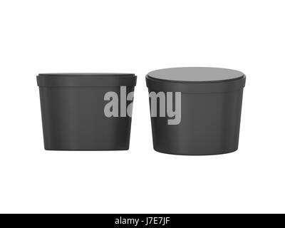 Nero vuota vasca corta il cibo nel contenitore di plastica Imballaggi con percorso di clipping, package plastico mock up per dessert, yogurt, gelato, snack o congelati foo Foto Stock