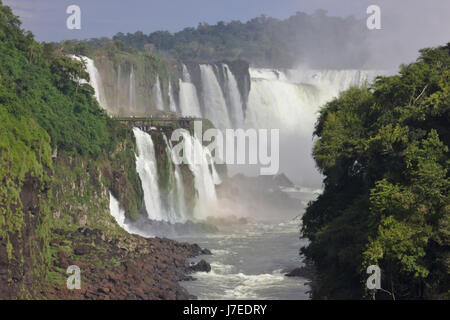 Cascate di Iguassù, vista dal percorso inferiore (Argentina) fino al canyon per il brasiliano cade e la Gola del Diavolo. Foto Stock