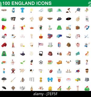 100 Inghilterra set di icone, stile cartoon Illustrazione Vettoriale