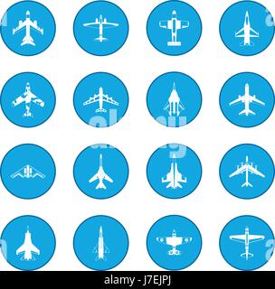 Aviation impostare l'icona blu Illustrazione Vettoriale