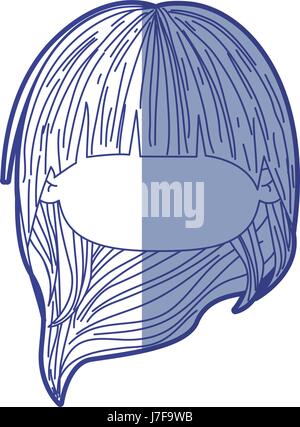 Ombreggiatura blu silhouette della testa senza volto della bambina con capelli lunghi Illustrazione Vettoriale