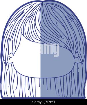 Ombreggiatura blu silhouette della testa senza volto della bambina con i capelli dritti Illustrazione Vettoriale